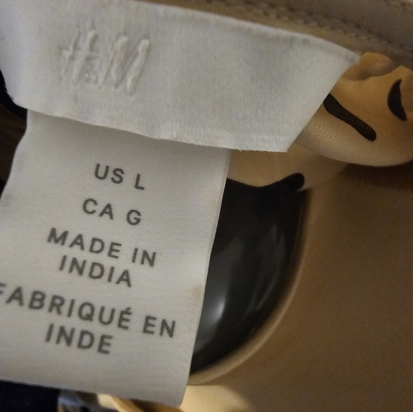 H&M Black Batwing Sleeve Polka Dot Blouse - Tan  Sz L - Picture 9 of 9